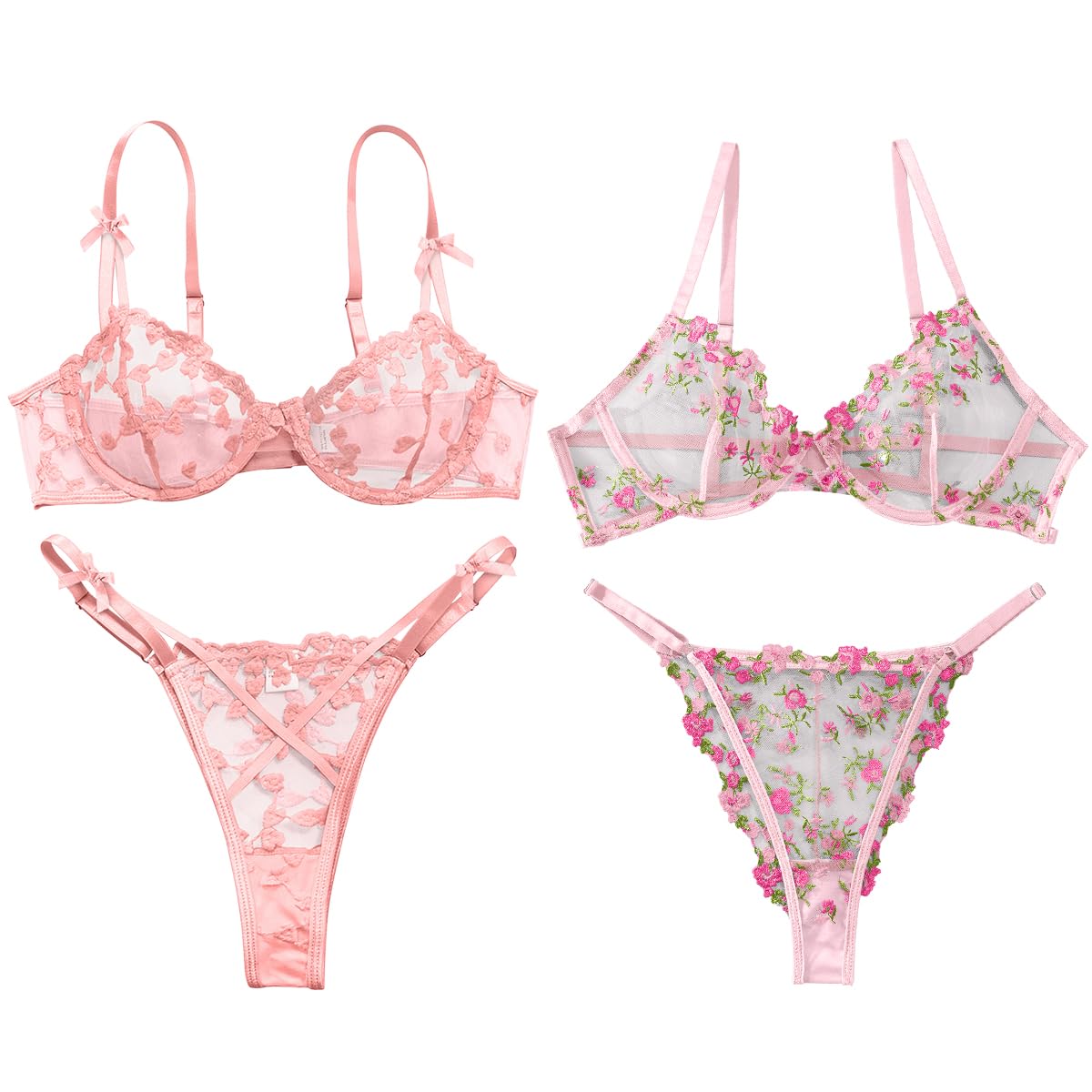  Lilosy Floral Strappy Heart Embroidered Mesh Sheer Bridal Underwear Set for Bachelorette
| Lilosy Bridal Underwire Push