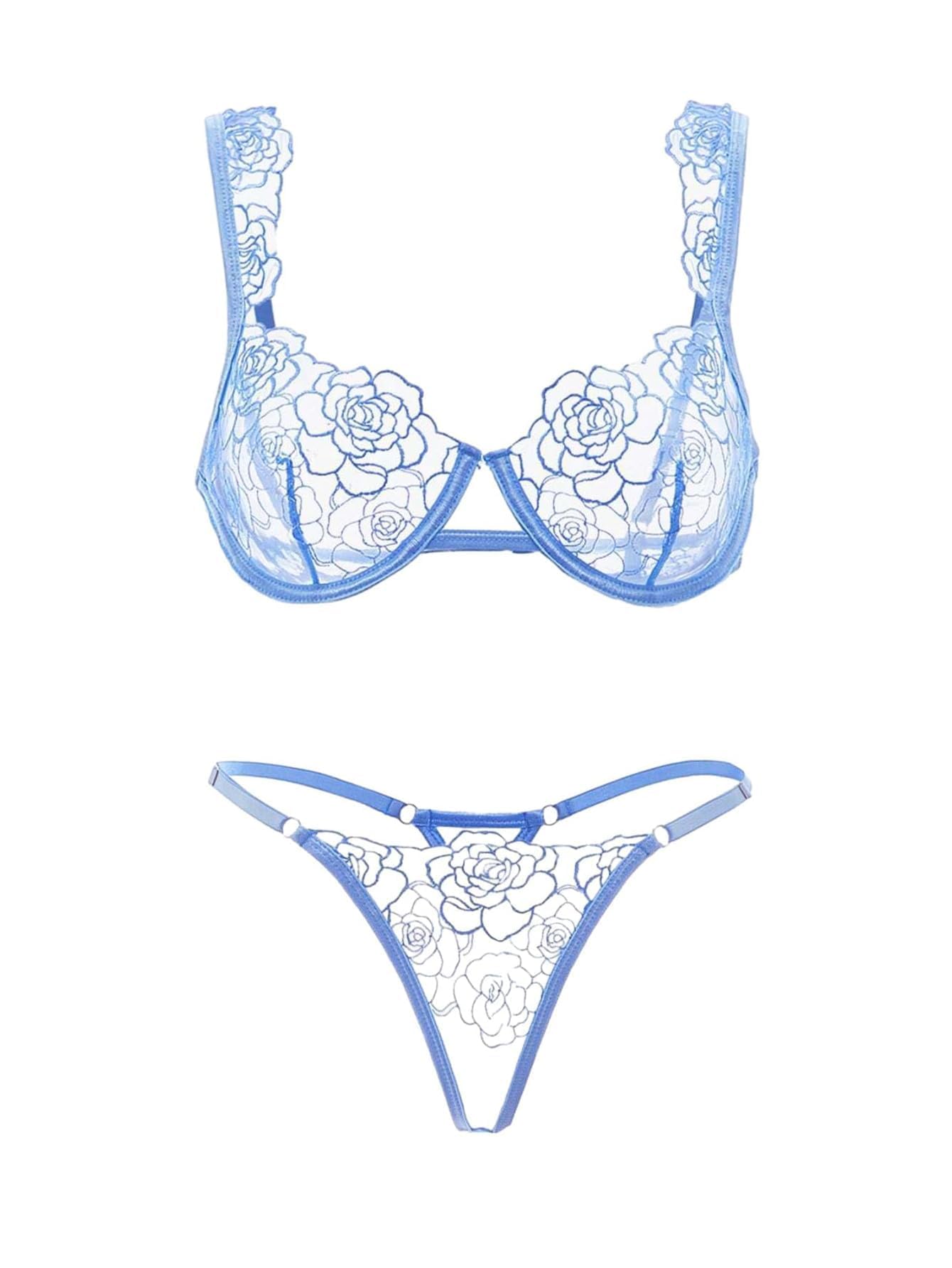  Lilosy Women Sexy Floral Embroidered Mesh Sheer Underwire Push Up Lingerie Set for Date Night Outfits
| Lilosy Women Se